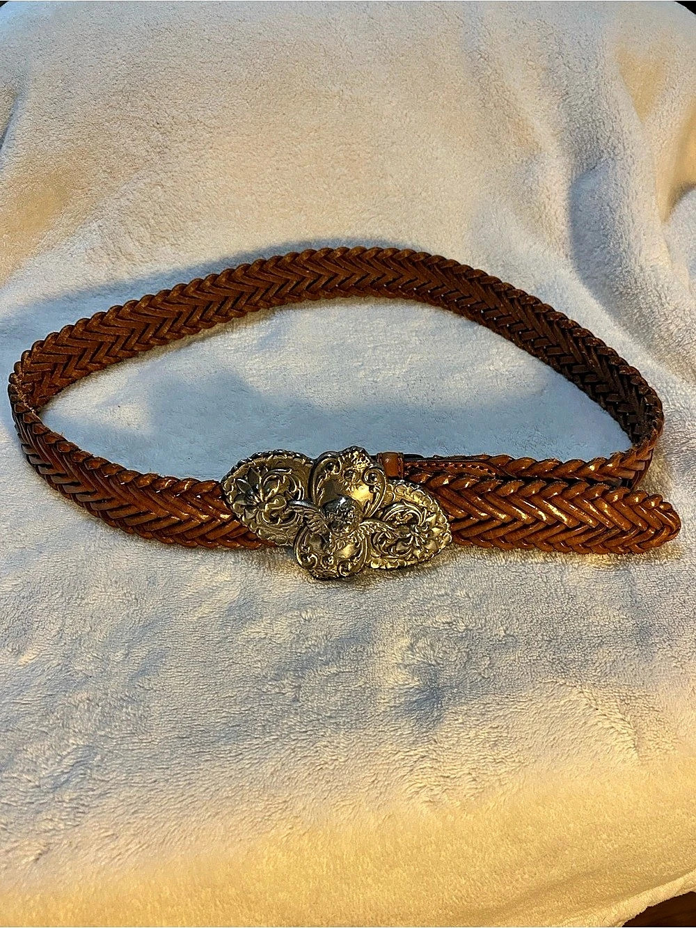Brighton Braided Leather Belt with Ornate Buckle in Brown 1995 buckle